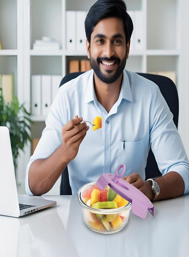 تريو حاويات زجاجية دائرية من البوروسيليكات من تريو باي ميلتون لومينو فريش، سعة 400 مل، للاستخدام في المطبخ | آمنة للاستخدام في الميكروويف | مانعة للتسرب مع غطاء مزود بفتحة تهوية | 400 مل، طقم من قطعة واحدة، لون بنفسجي - Image 5